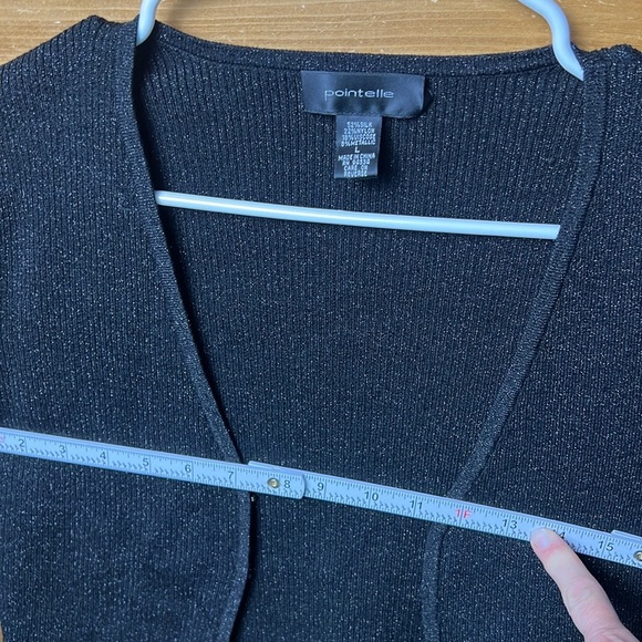 Pointelle Women’s Black Open-Front Sweater L Cardigan silk metallic nylon blend - Picture 3 of 9